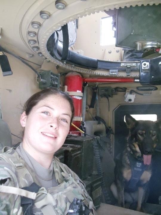 Ashley and K9 Cobra in Afghanistan